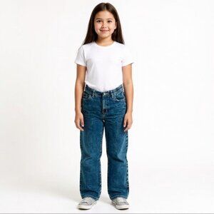 𝅺gap Kids Barrel Jeans elasticized waist zip fly closure indigo wash size 10
